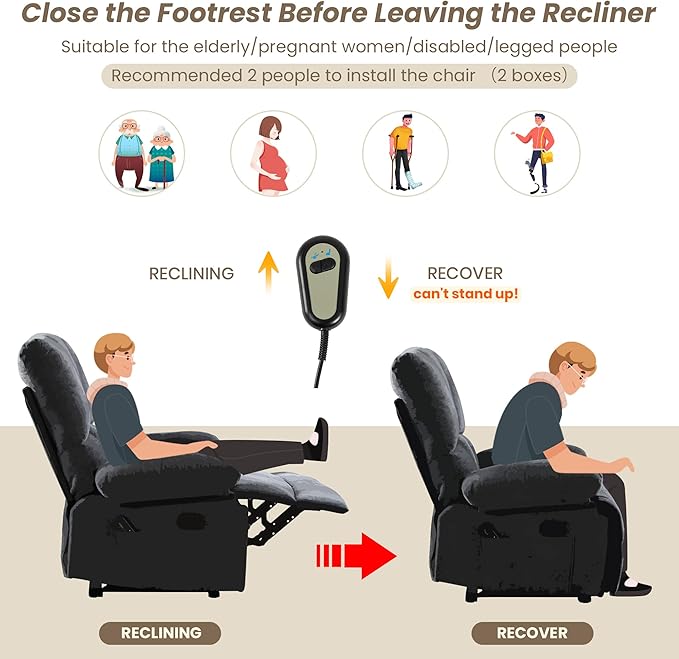 Oversized Power Recliner Chair 350lb with Hidable Cup Holders, Extra Wide Large Big Electric Recliner Chair with Lumbar Support Pillow Nursery Chair Living Room (Power, BROWN-6001)