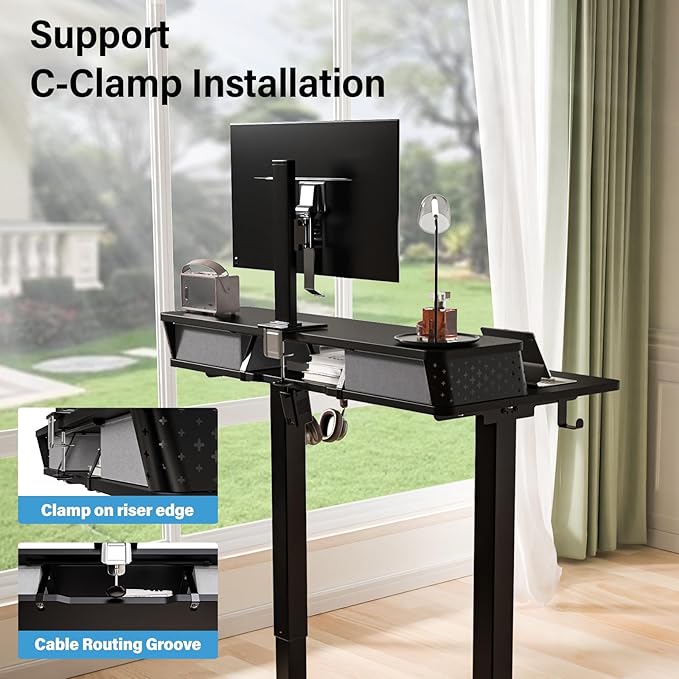 Electric Standing Desk with 2 Drawers 55''x 24'' Adjustable Height Sit to Stand Up Desk with Storage Shelf, C-Clamp Mount Compatible Black Home Office Desks Computer Gaming Table Ergonomic Workstation