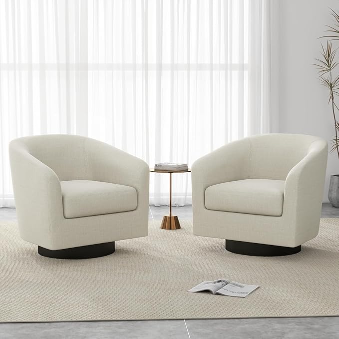 UIXE Swivel Barrel Accent Chairs Set of 2, Fabric Round Club Arm Chair Upholstered Living Room Armchair, Modern Single Sofa Seating Bedroom Side Reading Seat for Home Office - Beige