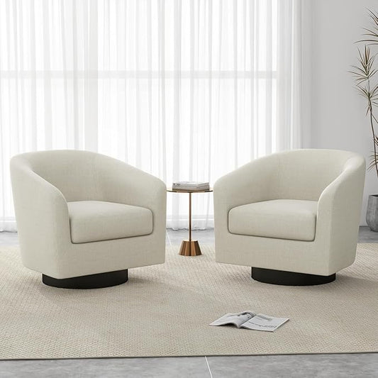 UIXE Swivel Barrel Accent Chairs Set of 2, Fabric Round Club Arm Chair Upholstered Living Room Armchair, Modern Single Sofa Seating Bedroom Side Reading Seat for Home Office - Beige