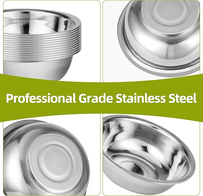 20 Pcs 11.8 x 3.7 Inch Stainless Steel Mixing Bowls for Bulk Food Prep with Nesting Design for Hotel Restaurant and Home Kitchen Cooking in Silver