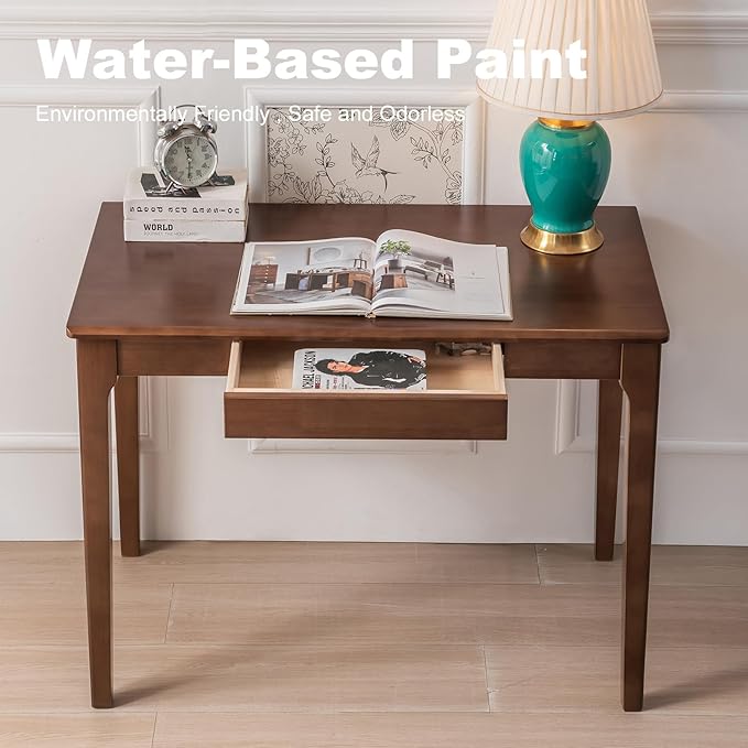 Solid Wood Desk, Gaming Study Home Office Desks for Work, Student PC Desk for Bedroom, Small Computer Desk for Small Spaces, Easy to Assemble (Walnut Color, 39inch)