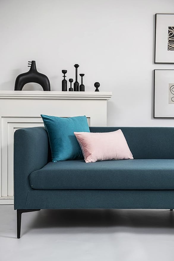 DEZENE Throw Pillow Cases 16x16 Turquoise: 2 Pack Cozy Soft Velvet Square Decorative Pillow Covers for Farmhouse Home Decor