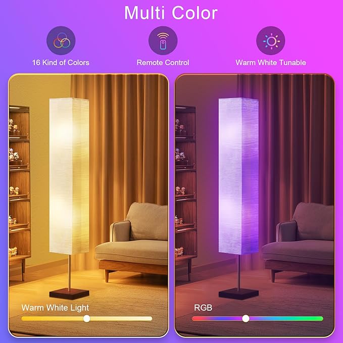 GyroVu 65“ Floor Lamp for Living Room, RGB Color Changing-2700K-6000K Corner Floor Lamp Standing Lamp for Living Room, Tall lamp with Remote Control for Bedroom, Office Beige(Bulbs Included)