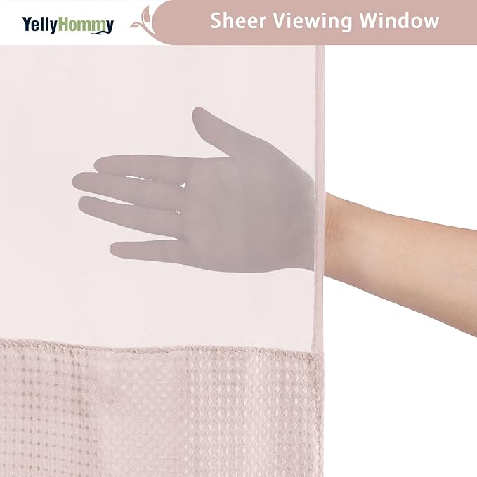 YellyHommy No Hook Shower Curtain with Snap in Liner Set Less Time Waffle Shower Curtain for Bathroom 75" L x 72" W Pink