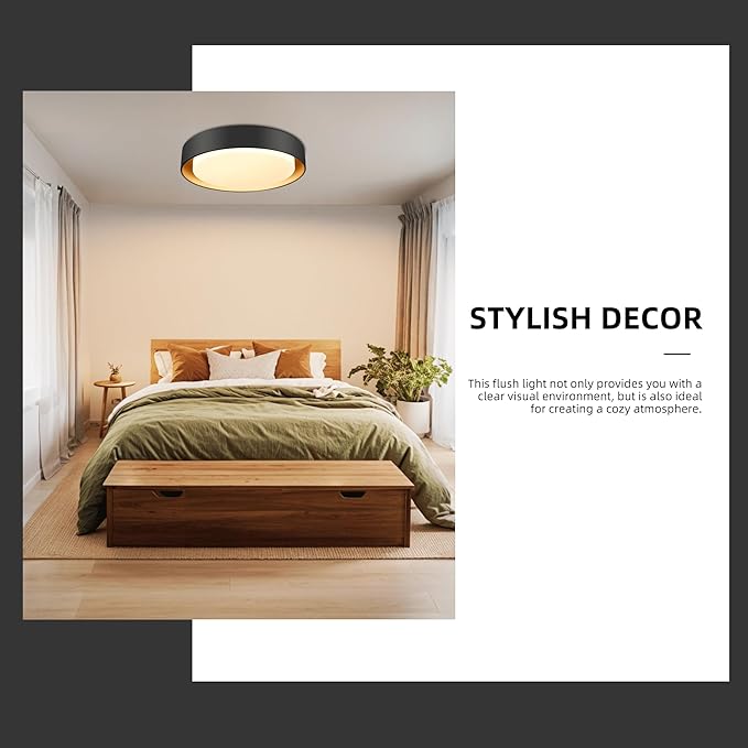 Hlite 13 inch Ceiling Light Fixture,Black LED Flush Mount Ceiling Light with Gold Inside,3000K/Warm White/24W,Dimmable 1920LM Indoor Room Decorative Modern Ceiling Lights for Bedroom Kitchen(2 Pack)