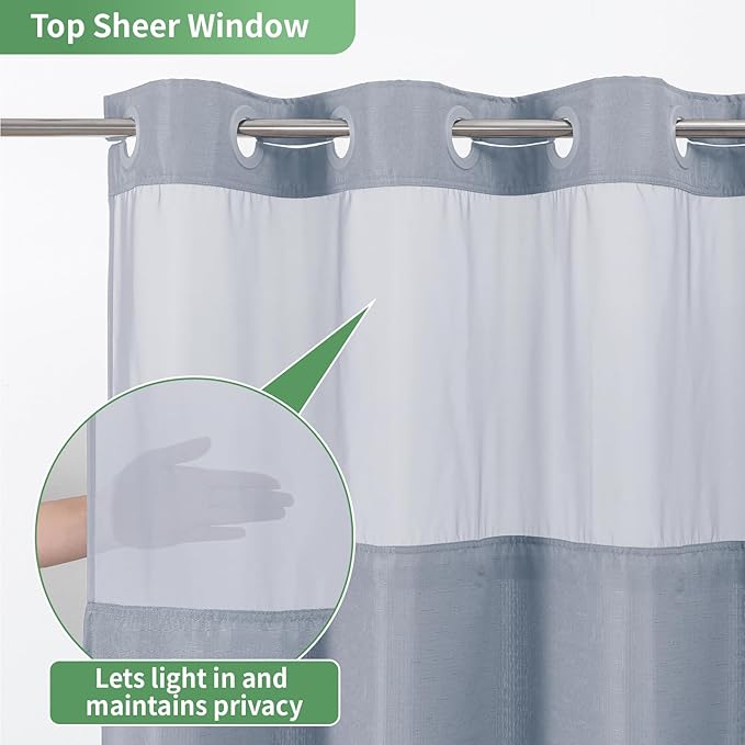 Blue No Hook Shower Curtain with Snap-in Fabric Liner Set,Slub Textured Fabric Shower Curtains for Bathroom,Hotel Style Modern Shower Curtain,Water Repellent & Washable,71x74(72)