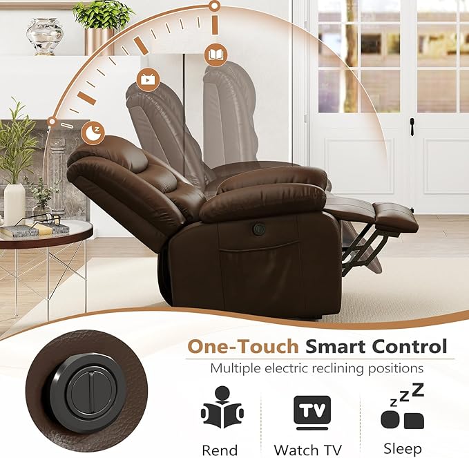 ANJ Power Lift Recliner Chair with Massage and Heat, PU Leather Overstuffed Electric Lift Chair for Elderly, Oversized Single Sofa Recliner with Side Pockets, Remote Control(Brown)