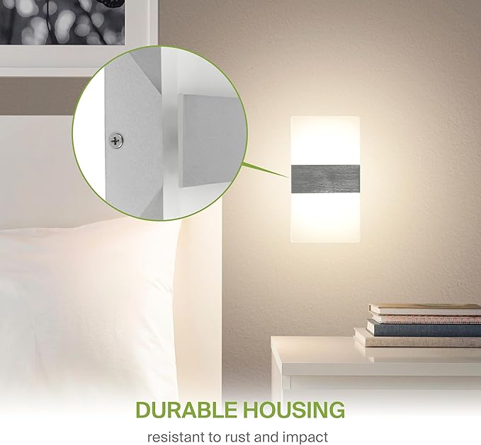 ASD 8 Inch LED Indoor Wall Sconce - Modern Interior 10W 120V 2700K-5000K Adjustable Dimmable Wall Mounted Light Fixtures, Acrylic Glass Wall Lights for Stairway, Hallway - ETL, Brushed Nickel 2 Pack