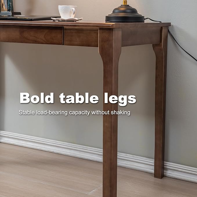 Solid Wood Desk, Gaming Study Home Office Desks for Work, Student PC Desk for Bedroom, Small Computer Desk for Small Spaces, Easy to Assemble (Walnut Color, 47inch)