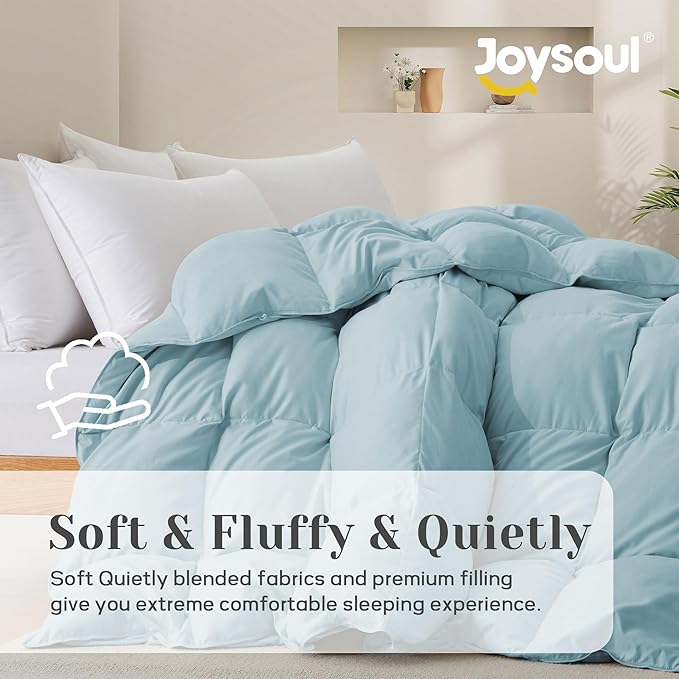 Joysoul Queen Size Down Comforter - All Season Ultra Soft Goose Down & Feather Fiber Fill, Luxury Hotel Blue Duvet Insert with Corner Tabs (88" X 88")