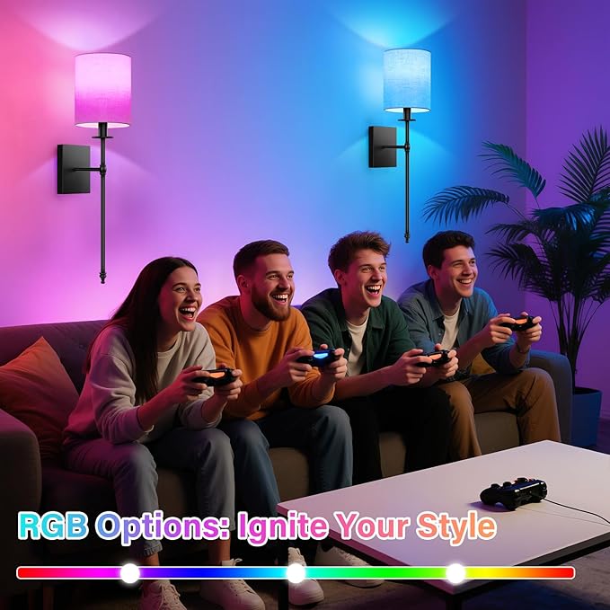 27 inch Battery Operated Wall Sconces Set of 2 with Remote, Rechargeable Wireless Wall Lights with Beige Fabric Shade, Indoor Not Hardwired Dimmable for Bedroom Living Room Decor