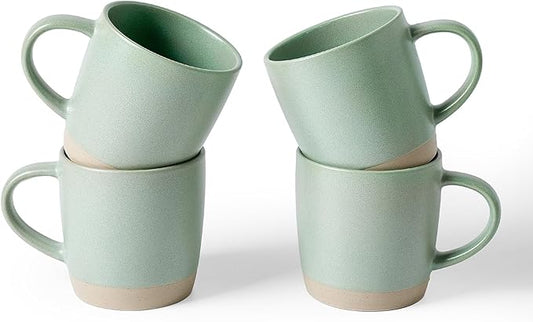 famiware Coffee Mugs Set of 4, Milkyway 13 oz Mug Set, Ceramic Cup Set with Handle for Coffee, Tea, Cocoa, Milk, Light Green