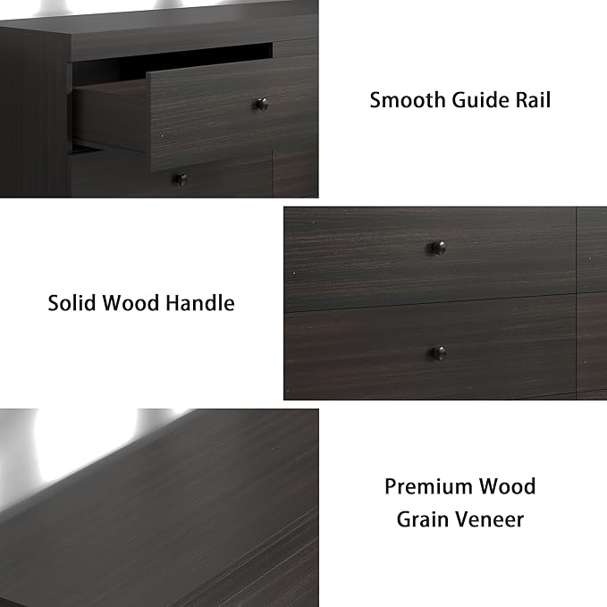 Dresser for Bedroom 6 Drawer Wood Dresser 58.3" Wide, Large Chest of Drawers for Bedroom, Living Room, Hallway, Entryway, Modern TV Stand Drawer Organizer,Dark Brown