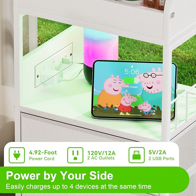 Makeup Organizer with LED Light&Charging Station, Make Up Skincare Organizers and Storage with Drawers, Vanity Cosmetics Display Cases Holder for Skin Care Nail Perfume Hair, White