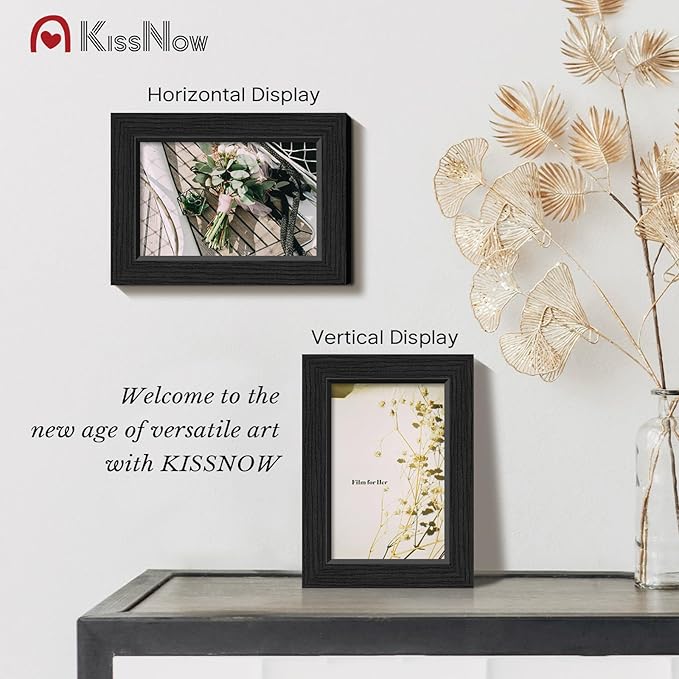4x6 Picture Frame 4 Pack, Black Solid Wood Gallery Photo Frame, Wall Hanging or Tabletop Display