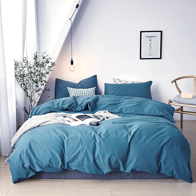 Cottonight Blue Comforter Sets California King Lake Blue Bedding Set Women Men Blanket Quilts Breathable Soft Solid Cal King Bedding Comforter Sets