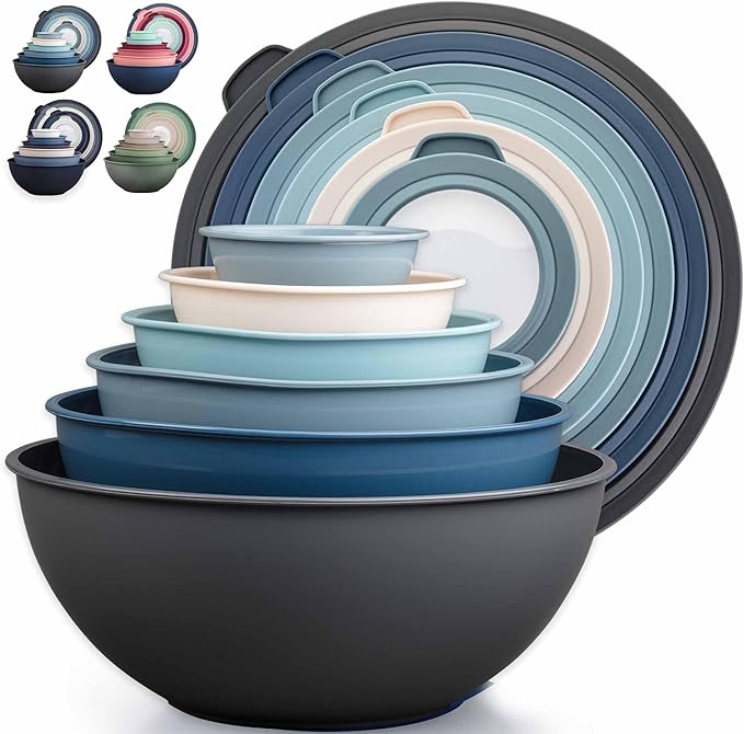 Zulay Kitchen 12 Piece Plastic Mixing Bowls with Leak-Proof Lids Set - Microwave and Freezer Safe Kitchen Mixing Bowls for Preparing, Serving and Storing - Large Nesting Bowls (Twilight Ombre)