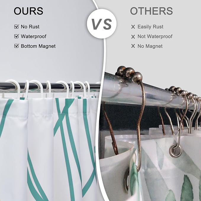 Punkray Seaweed Green Striped Polyester Shower Curtain for Bathroom with Hooks, Waterproof Bath Accessories Hotel Style - Machine Washable 72 x 72