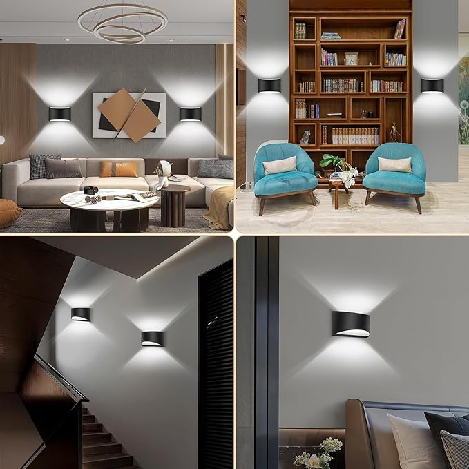 Modern LED Wall Sconces Set of Two,Cool White 6000K Hardwired Black Wall Lights Up and Down Wall Mount Light(with G9 Bulbs)