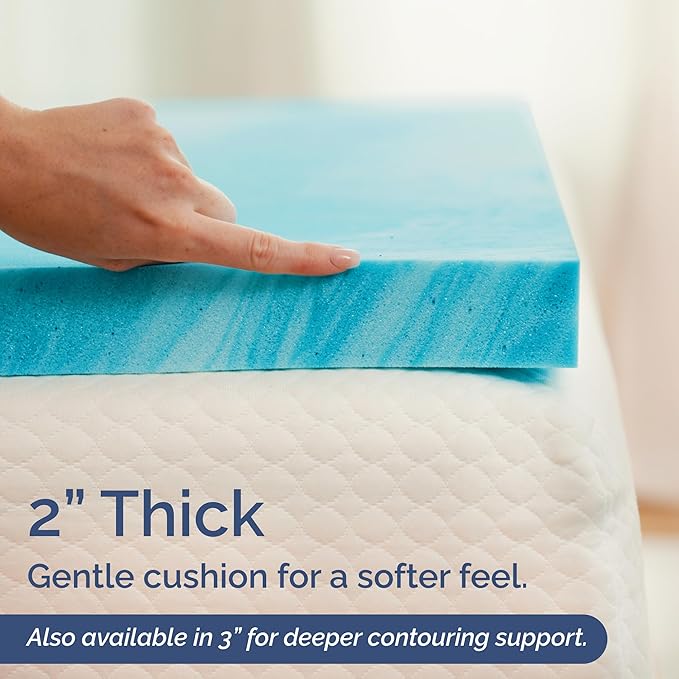 Memory Foam Mattress Topper Twin Size - 2 Inch Breathable Gel Infused Memory Foam - Plush Feel Ventilated Mattress Pad - Pressure, Comfort and Pain Relief Bed Topper - CertiPUR-US & Oeko-Tex Certified