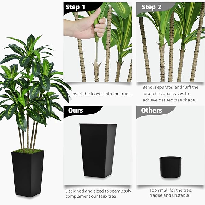 Artificial Dracaena Tree 5FT - Faux Tree with Gray Tall Planter - Fake Tropical Yucca Floor Plant in Pot - Artificial Silk Tree for Home Office Living Room Decor Indoor