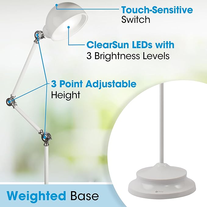 OttLite Revive LED Floor Lamp with ClearSun LED Technology - Touch-Sensitive Control, 3 Brightness Mode, Reduces Eyestrain - Great for Office, Home, Dorm, Bedroom, College, Living Room