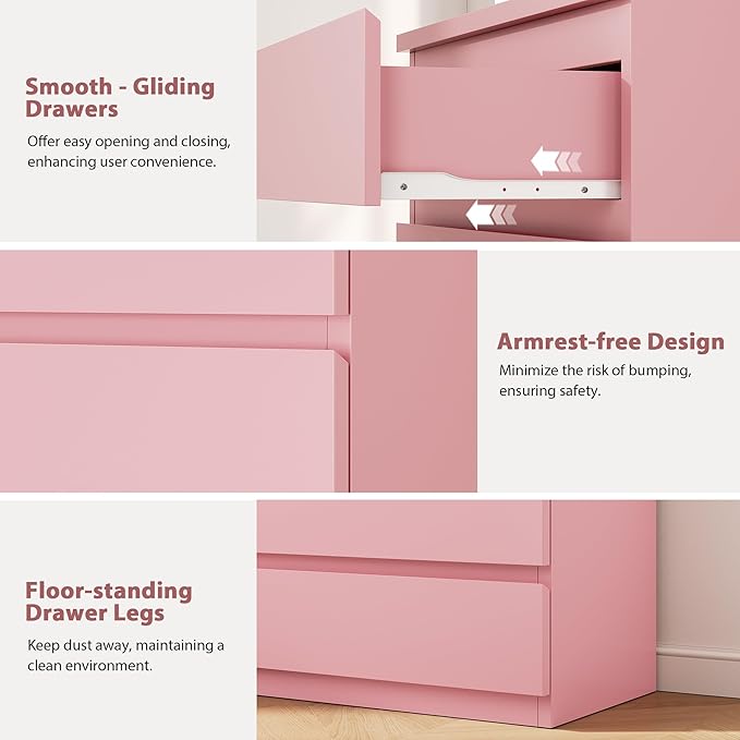 Modern Pink 5 Drawer Dresser for Bedroom, 15" D x 23.7" W x 40.4" H in Simply Chest of Drawers, Wood Storage Dresser with Deep Drawers for Living Room Hallway Entryway, Pink