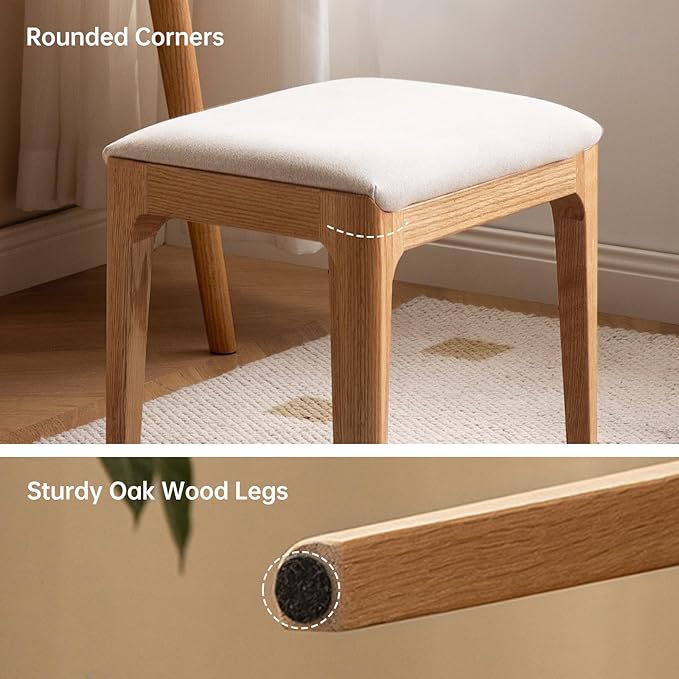 Solid Wood Small Vanity Stool Chair, High-Rebound Sponge Seat, Fully Assembled Makeup Chair, Footstool for Bedroom, Dining Room, Entryway, Natural Oak