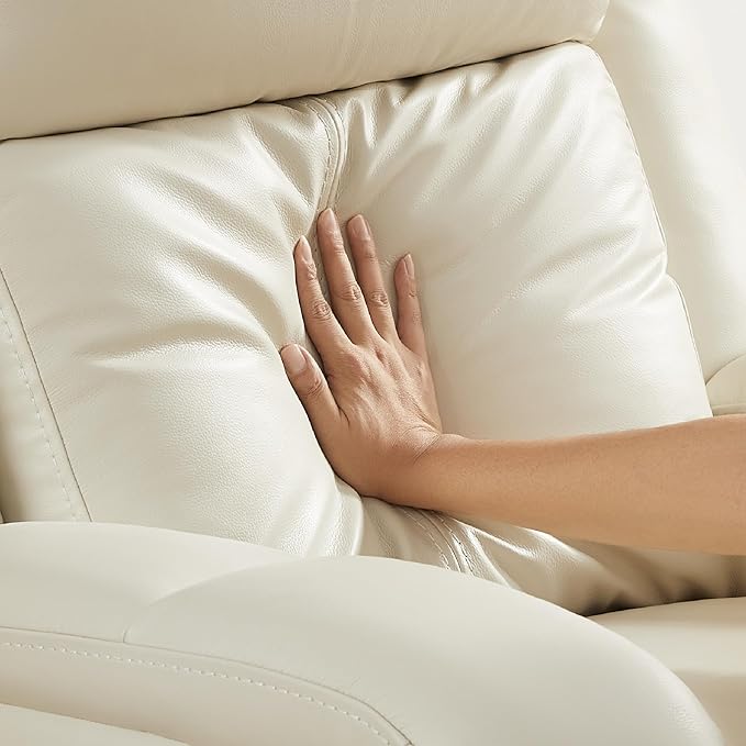 Watson & Whitely Genuine Leather Power Recliner Chairs for Adults, Wall Hugger RV Recliner with Power Headrest & Charging Ports, Electric Recliner Sofa Chair for Living Room, Cream