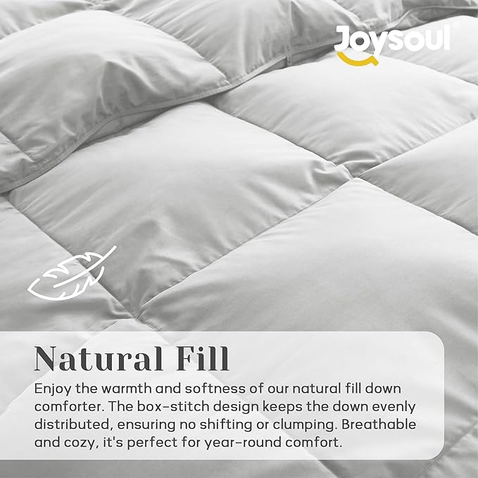 Joysoul Twin Size Down Comforter - All Season Ultra Soft Goose Down & Feather Fiber Fill, Luxury Hotel Light Gray Duvet Insert with Corner Tabs (68" X 88")