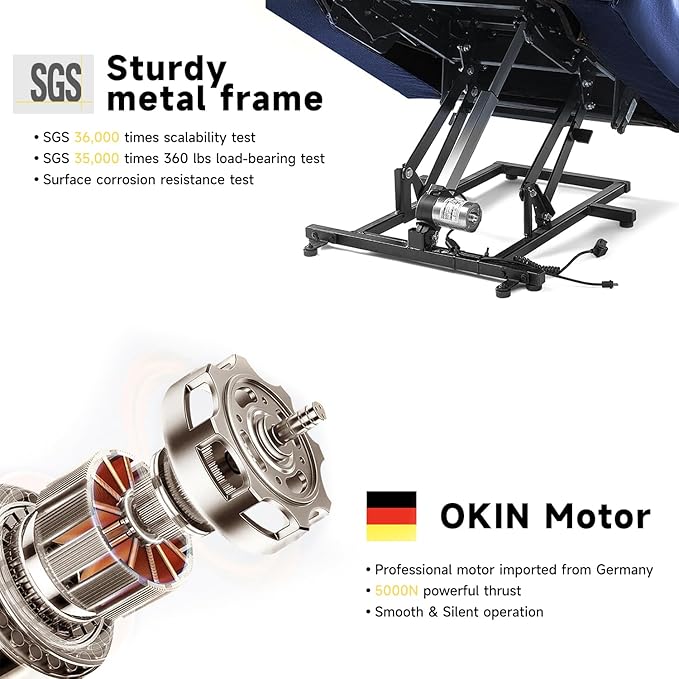 Large Power Lift Chair Recliner for Elderly with Heated and Massage, Overstuffed Adjustable Lift Chair, 3 Position, Breathable Leather, USB-A&USB-C, Cup Holder (Small-7523, Blue)