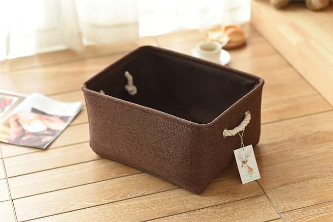 TheWarmHome Decorative Basket Rectangular Fabric Storage Bin Organizer Basket with Handles for Clothes Storage (Brown, Large-1Pack,15L*10.5W*8H)