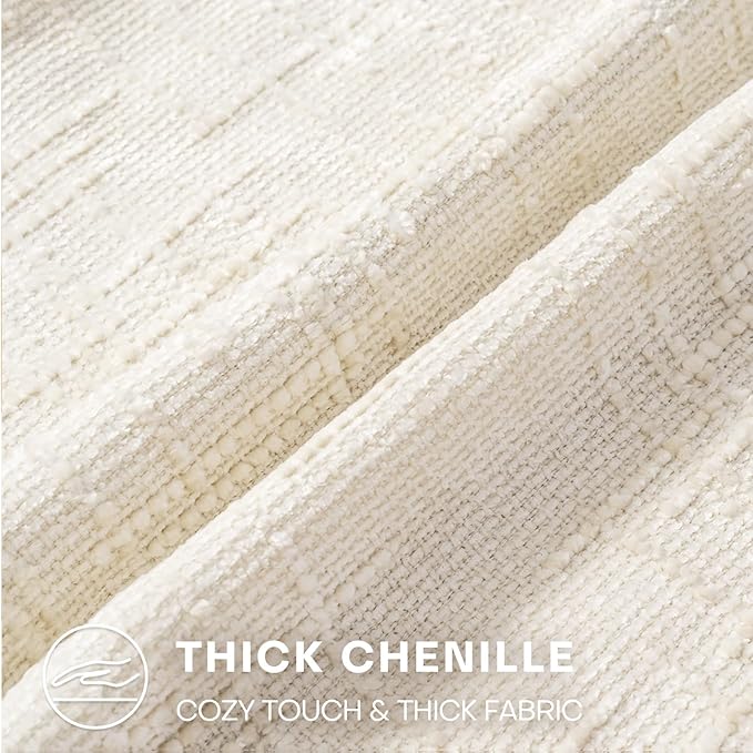 Decorative Throw Pillow Covers 12x20 Inch Set of 2, Thick Solid Farmhouse Chenille Couch Pillows, Spring Pillow Covers for Couch Sofa Bed Living Room Home Decor Pillowcase,White