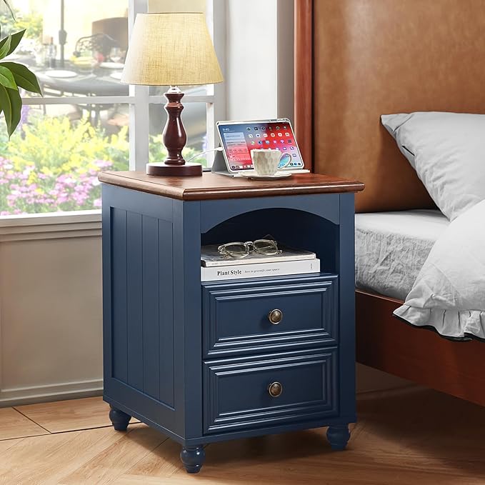 Farmhouse Dressers & Night Stand Set of 3, Wood 54" Wide 6 Drawer Dresser & 43.5"Tall Chest of Drawers, 18" with Charging Station Nightstand, Bedroom Furniture Dresser Set for Home Living Room Hallway