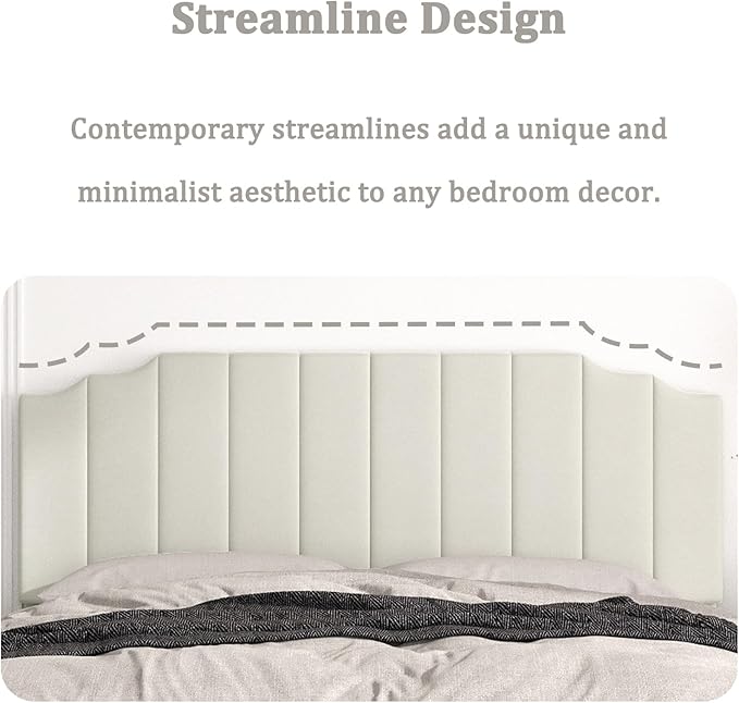 King Size Headboard Only, Velvet Wall Mounted Headboard King for Adjustable Bed Modern Upholstered Head Board Easy Assembly, Cream