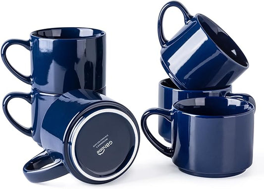 GBHOME 14 OZ Coffee Mugs Set of 6, Stackable Ceramic Mugs for Men, Women, Modern Coffee Cups for Latte,Cappuccino,Hot Cocoa. Dishwasher & Microwave Safe, Navy Blue