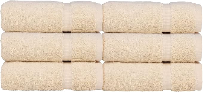 Luxury Hotel & Spa Towel 100% Genuine Turkish Cotton Hand Towels - Beige - Dobby Border - Set of 6