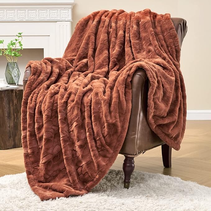 Krifey Faux Fur Throw Blanket, Super Soft Cozy Blanket, Luxury Fluffy Blanket Warm Bed Throw, Plush for Women, Camel 50" x 60"