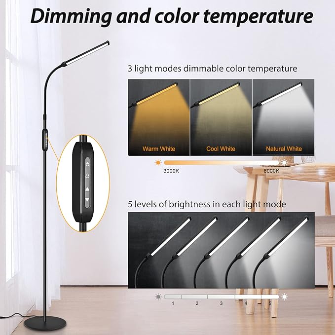 EBEST Led Floor Lamp for Eyelash Extensions Standing Floor Lamps for Office Eyelash lamp Tattoo Light Reading Lamp for Bedroom Makeup Lash Light Extension (Black - RY)