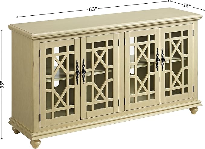 Martin Svensson Home Orsey 63" Solid Wood TV Stand - Antique Cream White Finish - Rustic Style and Parisian Design Inspired - with Two Spacious Cabinets with Adjustable Shelves for Storage.