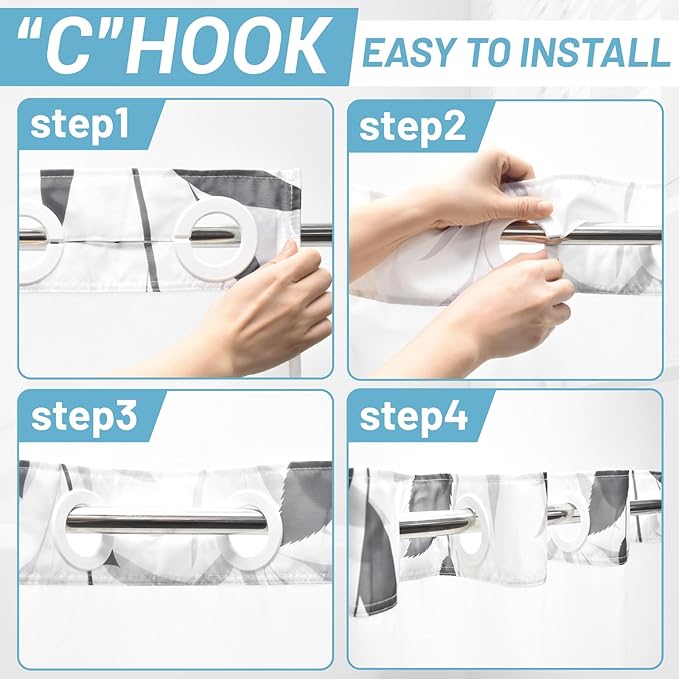 No Hook Shower Curtain with Snap in Liner - Fabric Waterproof Inner Liner, Plants Yellow Floral Grey Nature Birds Cloth Shower Curtains Washable, 71 x 74 Inch