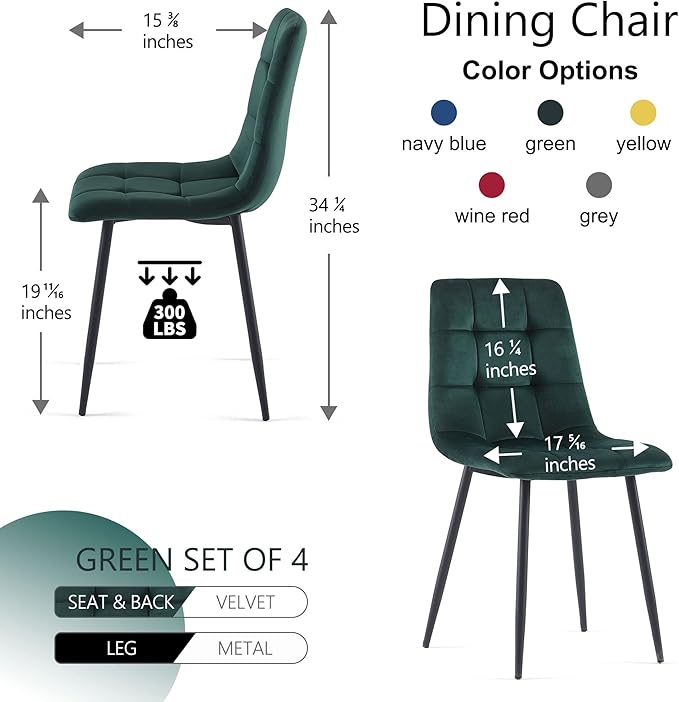 Comfy Dining Chairs Set of 4,Upholstered Velvet Home Chair Soft No Arms Accent Chairs with Back for Small Spaces,Simple Stylish Dining Chair for Kitchen,Dining Room