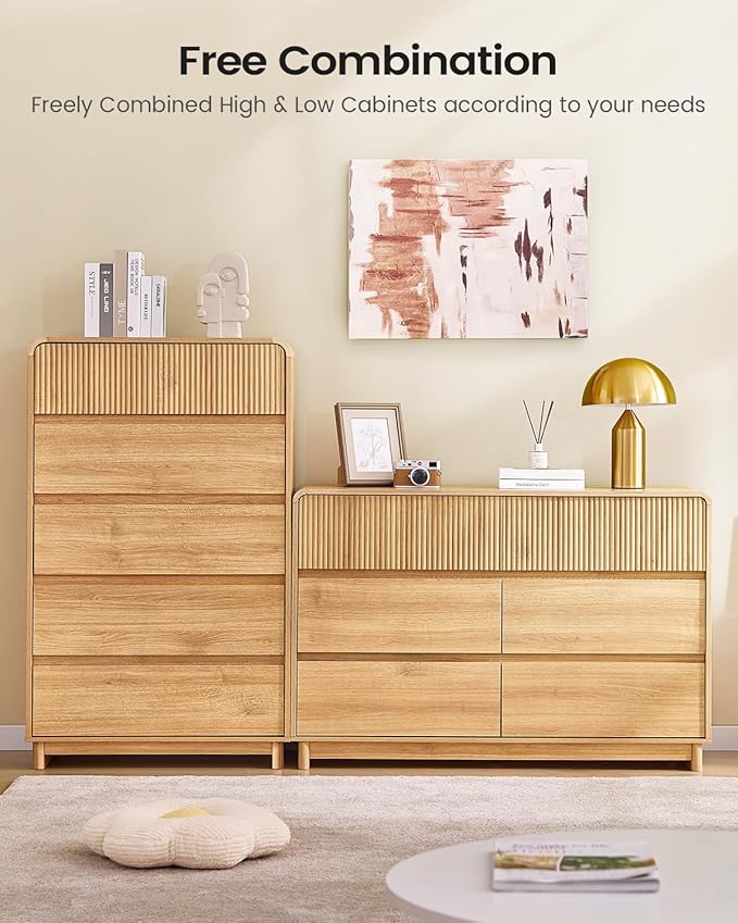 AOGLLATI Mid Century Modern 5 Drawer Dresser for Bedroom, 45" Tall Wood Fluted Dressers & Chests of Drawers with Curved Profile Design for Bedroom, Wood