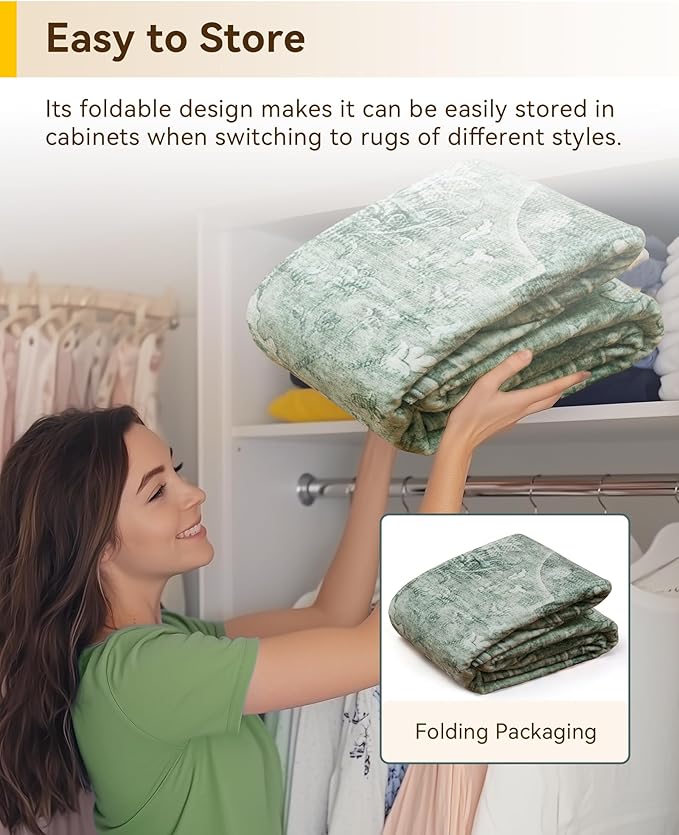 Area Rugs 6ft Washable Non-Slip, Floral Vintage Distress Print Pattern Medallion Carpet for Living Room Bedroom Dining Room, Dark Green Gray