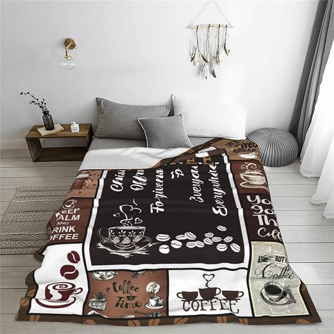 Coffee Blanket Coffee Throw Blanket Soft Fleece Flannel Bedding Gifts for Men Women Girls Lovers Adults Stuff Plush for Couch Sofa Bed Room Decor 60"X80"
