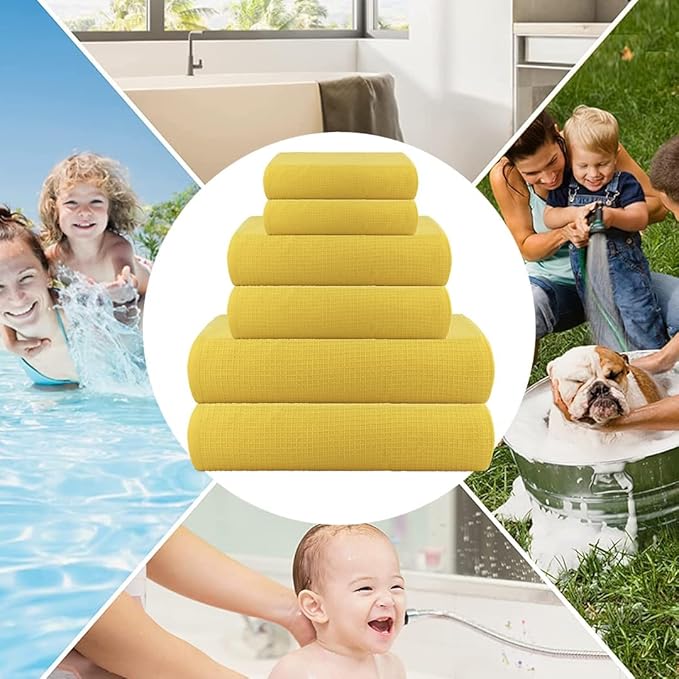 CASA COPENHAGEN Waffle Towel, 6Pieces 100% Cotton Large Towel Set- Butter Yellow, 2Bath 2Hand 2Washcloths Instant Absorb and Dry, Soft Strong Towels for Hotel Spa Kitchen Bathroom & Shower