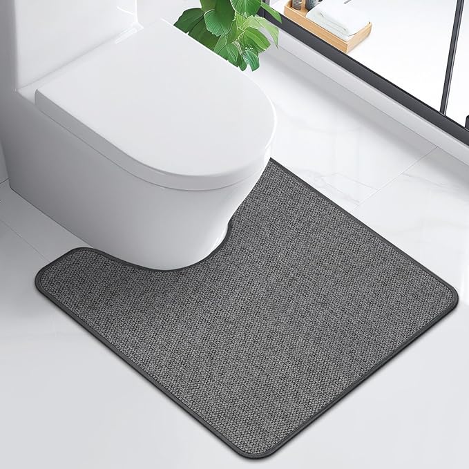 Toilet Rugs U Shaped Washable 24x20, Ultra Thin Toilet Rug Super Absorbent, Toilet Mat Rubber Backing Non-Slip, Toilet Mats Machine Washable Dry Quickly, Contour Bathroom Rugs for Toilet-Dark Grey