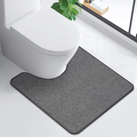 Toilet Rugs U Shaped Washable 24x20, Ultra Thin Toilet Rug Super Absorbent, Toilet Mat Rubber Backing Non-Slip, Toilet Mats Machine Washable Dry Quickly, Contour Bathroom Rugs for Toilet-Dark Grey