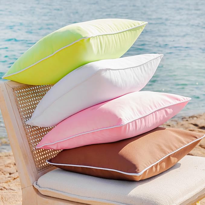 Phantoscope Pack of 2 Outdoor Waterproof Solid Throw Decorative Pillow Cover Decorative Square Outdoor Pillows Cushion Case Patio Pillows for Couch Tent Sunbrella, Pink 12x20 inches 30x50 cm
